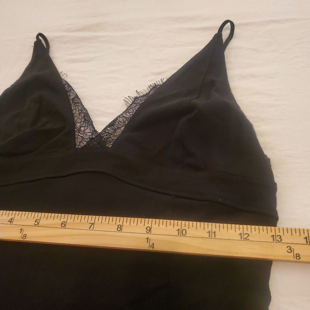 FREE PEOPLE Intimatley Free Black‎ Vneck Lacey Trim One Piece Bodysuit NWOT SZ M - Picture 7 of 9